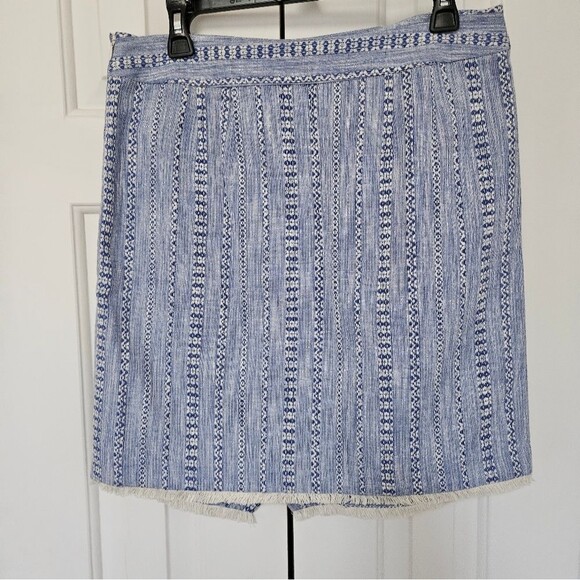 Ann Taylor LOFT Skirt Women’s Sz 10 Blue White Overlay Fringe Cotton Lined Boho - Picture 9 of 10